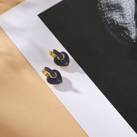 1 Pair Elegant Heart Shape Inlay Copper Zircon Drop Earrings