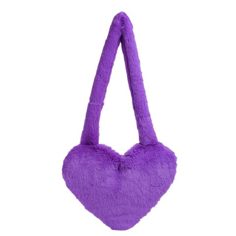 Women's Plush Solid Color Cute Heart-shaped Magnetic Buckle Shoulder Bag