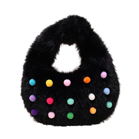 Women's Plush Polka Dots Streetwear Square Zipper Handbag