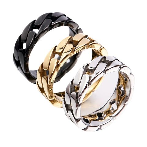 Classic Style Solid Color Titanium Steel 18K Gold Plated Men's Rings