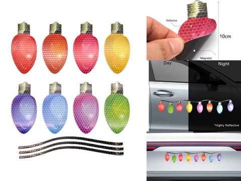 Christmas Car Fridge Ornament Light Bulb Magnetic Reflective Sticker