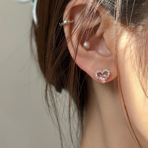 1 Pieza Piercing De La Oreja Casual Ronda Gotitas De Agua Forma De Corazón Acero Inoxidable 316 Cobre Enchapado Embutido Circón