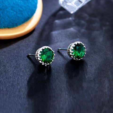 1 Pair Simple Style Commute Solid Color Plating Inlay Copper Zircon White Gold Plated Rhodium Plated Ear Studs