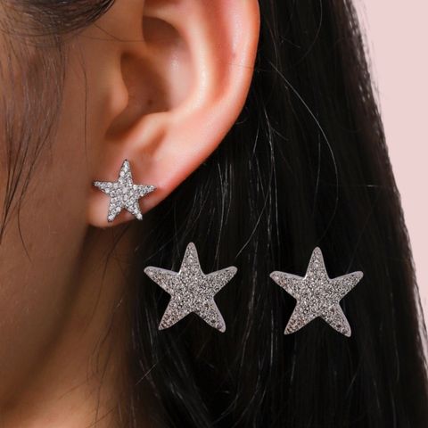 1 Pair Simple Style Star Inlay Alloy Zircon Ear Studs