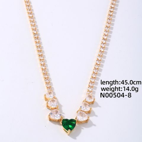 Copper Elegant Lady Simple Style Plating Inlay Geometric Heart Shape Zircon Pendant Necklace