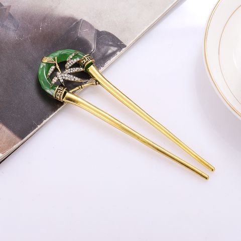 Women's Chinoiserie Elegant U Shape Bamboo Alloy Inlay Rhinestones Hairpin