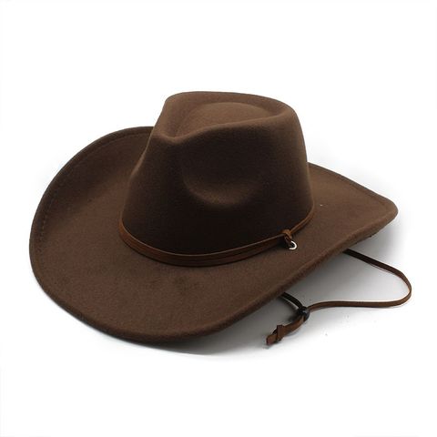 Unisex Retro Cowboy Style Solid Color Wide Eaves Fedora Hat