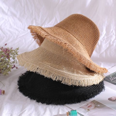 Women's Basic Pastoral Solid Color Wide Eaves Straw Hat