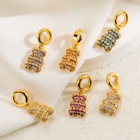 Cute Vintage Style Simple Style Bear Copper Plating Inlay Zircon 14k Gold Plated Jewelry Accessories