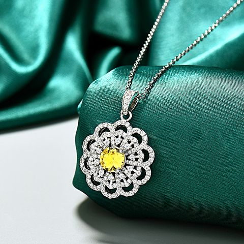 Wholesale Sweet Flower Stainless Steel Plating Inlay Zircon Pendant Necklace