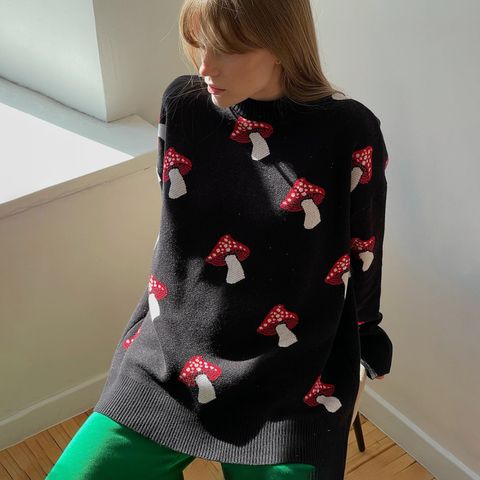 Women's Sweater Long Sleeve Sweaters & Cardigans Jacquard Contrast Binding Streetwear Mushroom