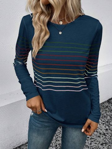 Women's T-shirt Long Sleeve T-shirts Printing Casual Stripe