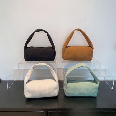 Women's Corduroy Solid Color Vintage Style Square Zipper Handbag