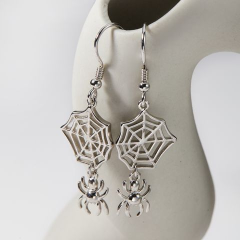 Vintage Style Funny Rock Spider Spider Web Sterling Silver Hollow Out White Gold Plated Unisex Earrings Necklace