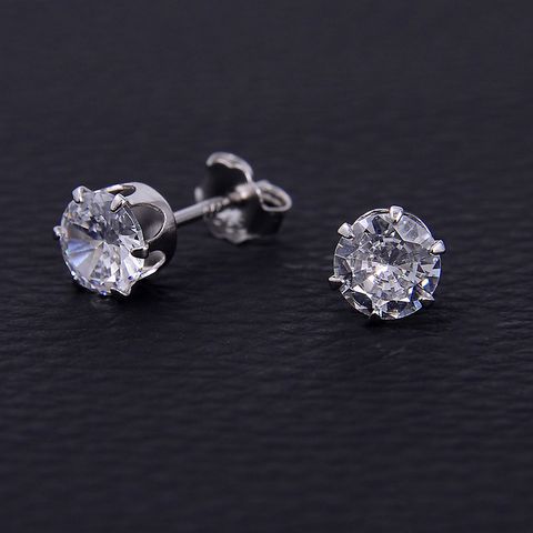 1 Pair Simple Style Classic Style Solid Color Plating Inlay Sterling Silver Zircon White Gold Plated Rhodium Plated Ear Studs