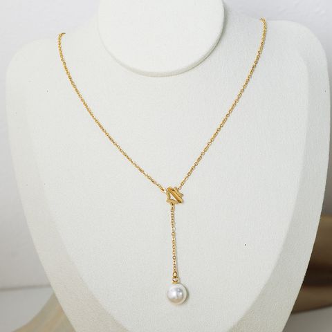 Casual Star Artificial Pearl Titanium Steel Plating 18k Gold Plated Necklace