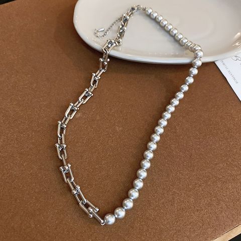 Lady Sweet Heart Shape Flower Bow Knot Rhinestones Imitation Pearl Alloy Wholesale Necklace
