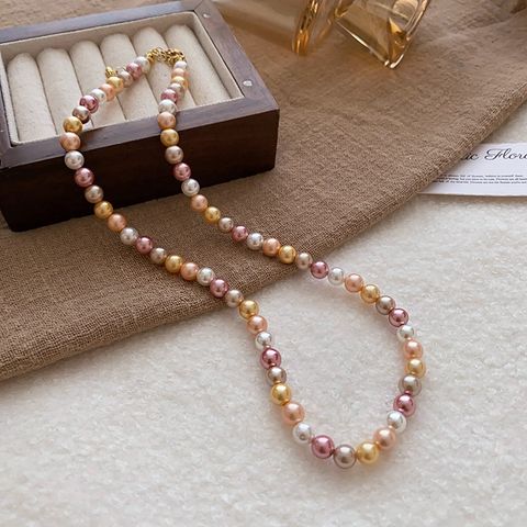 French Style Round Pearl Plating Women's Necklace