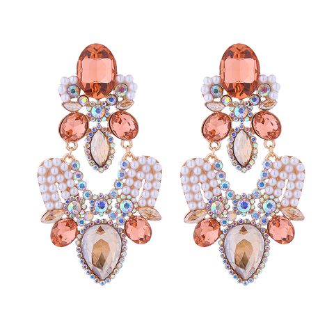 1 Pair Elegant Luxurious Water Droplets Plating Inlay Alloy Rhinestones Pearl Gold Plated Drop Earrings