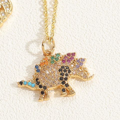 Cute Streetwear Pumpkin Dinosaur Copper Plating Inlay Zircon 14k Gold Plated Pendant Necklace