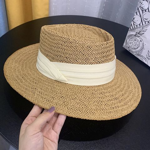 Women's Basic Pastoral Simple Style Solid Color Flat Eaves Straw Hat