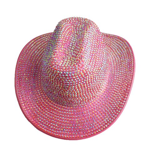Unisex Exaggerated Shiny Colorful Rhinestone Wide Eaves Fedora Hat