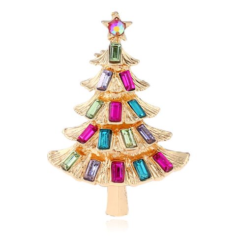 Cute Christmas Tree Alloy Plating Inlay Rhinestones Unisex Brooches