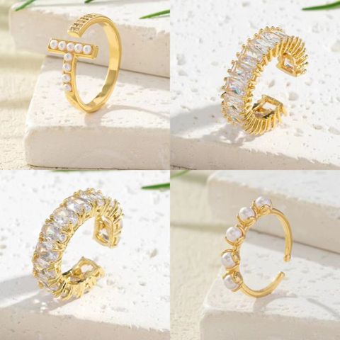 Vintage Style Circle Copper Plating Inlay Zircon Open Rings