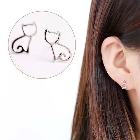 1 Pair Cute Cat Plating Sterling Silver Ear Studs