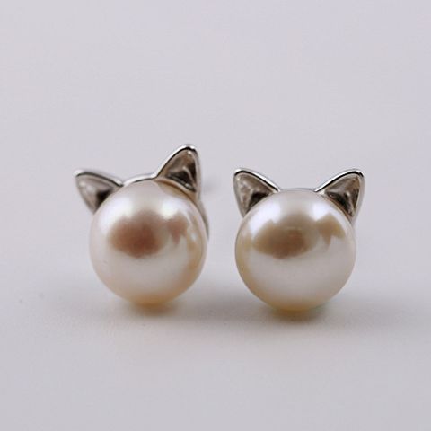 1 Pair Cute Cat Plating Sterling Silver Ear Studs