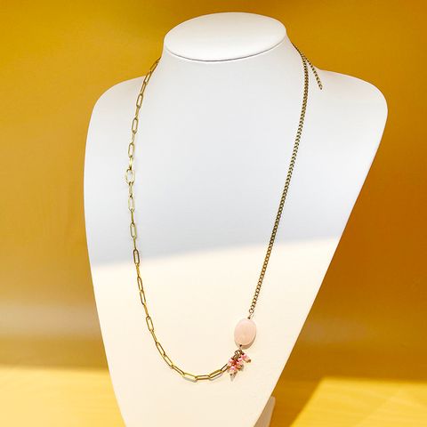 304 Stainless Steel Natural Stone Gold Plated Elegant Lady Plating Geometric Natural Stone Crystal Long Necklace