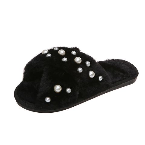 Women's Streetwear Solid Color Pearls Round Toe Plush Slippers