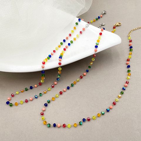 304 Stainless Steel Artificial Crystal Gold Plated Sweet Simple Style Plating Rainbow Necklace