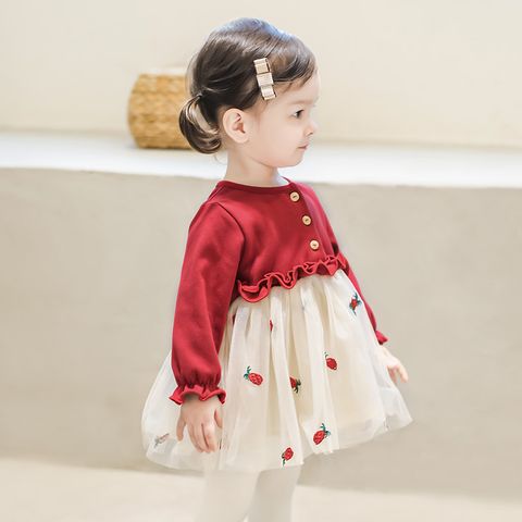 Cute Color Block Fruit Cotton Girls Dresses