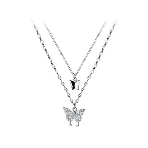 Simple Style Butterfly Sterling Silver Inlay Rhinestones Layered Necklaces