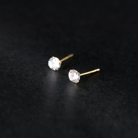 1 Pair Simple Style Solid Color Inlay Sterling Silver Zircon Ear Studs