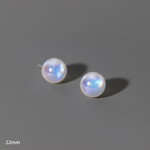 1 Pair Simple Style Round Artificial Pearl Sterling Silver Ear Studs