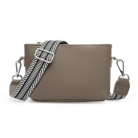 Women's Leather Stripe Solid Color Basic Square Zipper Square Bag