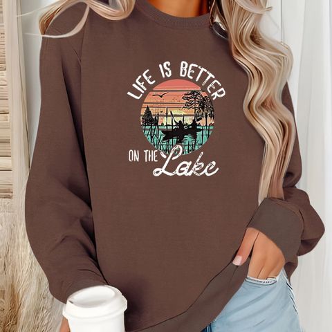 Women's Hoodies Long Sleeve Printing Casual Letter Landscape