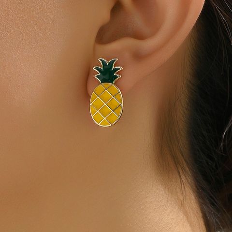 1 Pair Cute Simple Style Pineapple Fruit Alloy Ear Studs