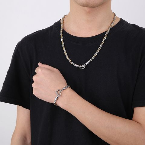 Basic Rock Streetwear Geometric Titanium Steel Plating Men's Bracelets Necklace