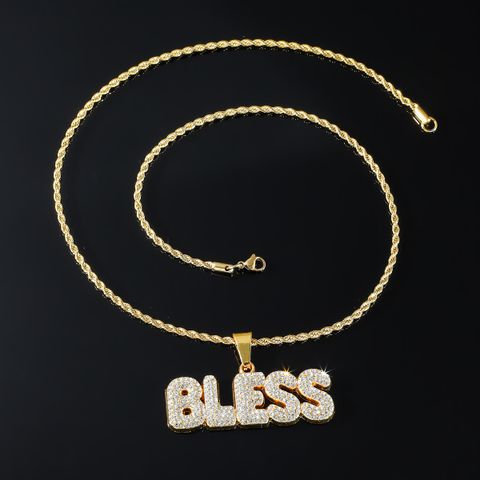 Hip-hop Letter Alloy Plating Inlay Rhinestones Unisex Pendant Necklace