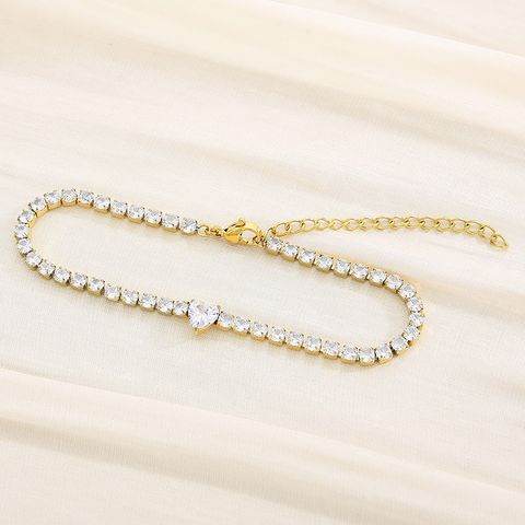 Simple Style Classic Style Heart Shape Titanium Steel 18K Gold Plated Zircon Tennis Bracelet In Bulk