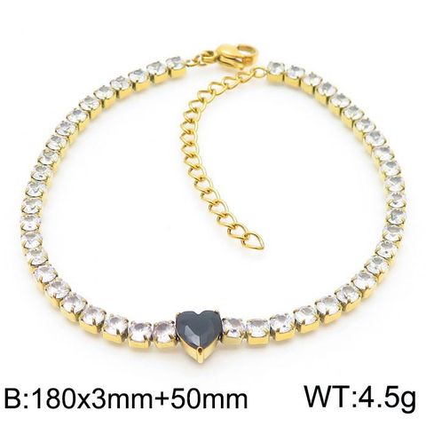 Basic Heart Shape Titanium Steel 18K Gold Plated Zircon Tennis Bracelet In Bulk