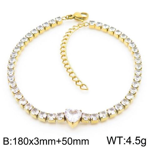 Basic Heart Shape Titanium Steel 18K Gold Plated Zircon Tennis Bracelet In Bulk