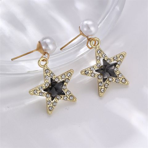 1 Pair Elegant Cute Star Heart Shape Inlay Alloy Rhinestones Drop Earrings