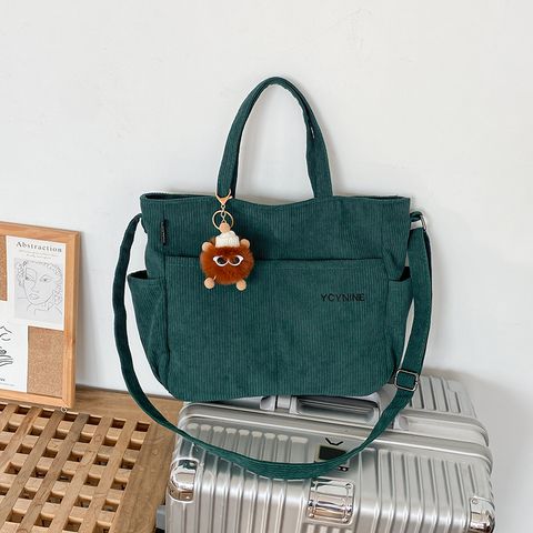 Unisex Corduroy Solid Color Elegant Vacation Sewing Thread Square Zipper Handbag