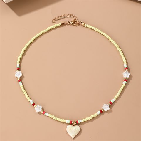 Sweet Heart Shape Flower Glass Seed Bead Beaded Women's Pendant Necklace