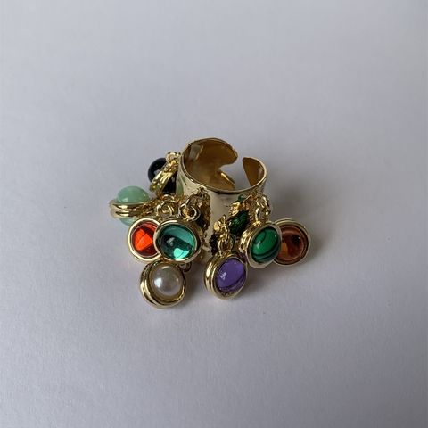 Vintage Style Baroque Style Color Block Alloy Beaded Plating Inlay Turquoise Glass Stone Gold Plated Women's Rings