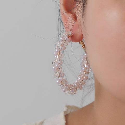 1 Pair Exaggerated Circle Artificial Crystal Artificial Pearl Hoop Earrings